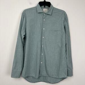 Billy Reid Mens Size Medium Green/Blue Plaid Lightweight Cotton Dress Shirt